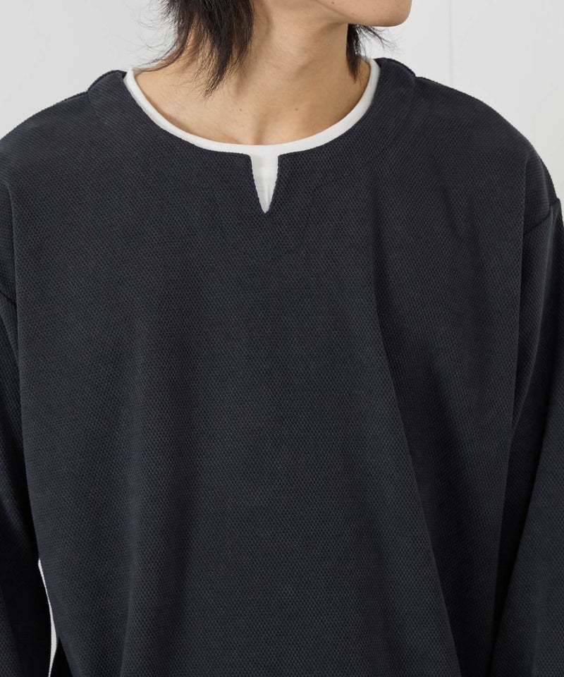 NAVY ピーチ鹿の子キーネックレイヤー長袖Tシャツ メンズ商品画像-17