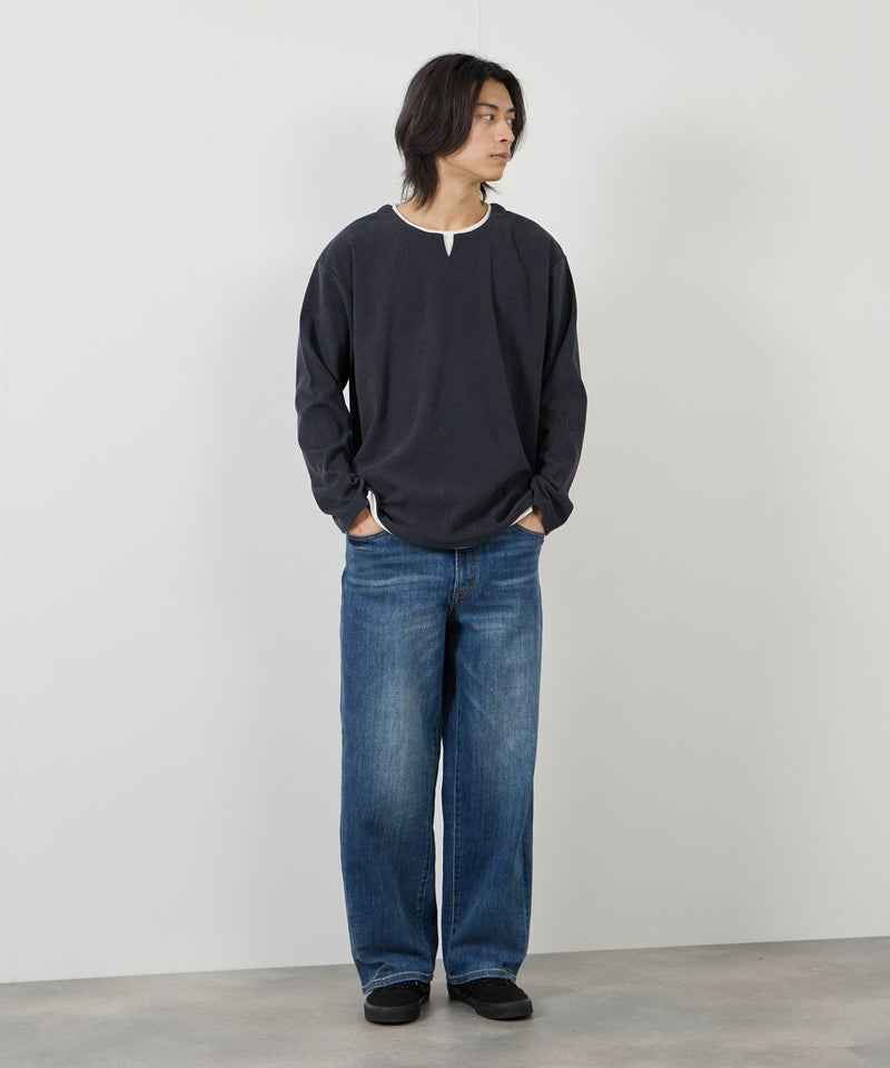 NAVY  ピーチ鹿の子キーネックレイヤー長袖Tシャツ メンズ商品画像-18