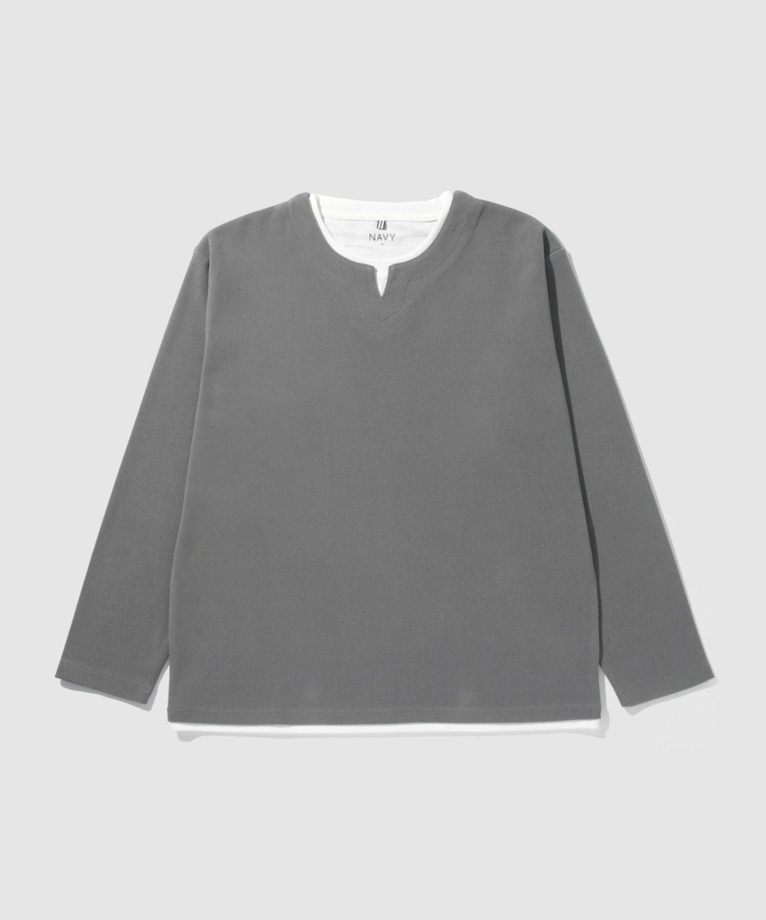 NAVY ピーチ鹿の子キーネックレイヤー長袖Tシャツ メンズ