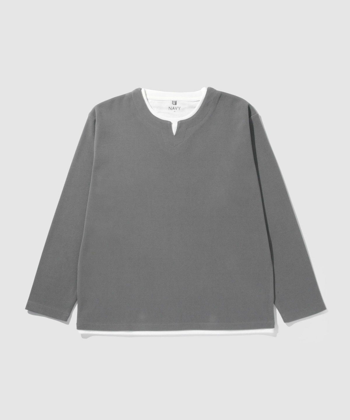 NAVY ピーチ鹿の子キーネックレイヤー長袖Tシャツ メンズ
