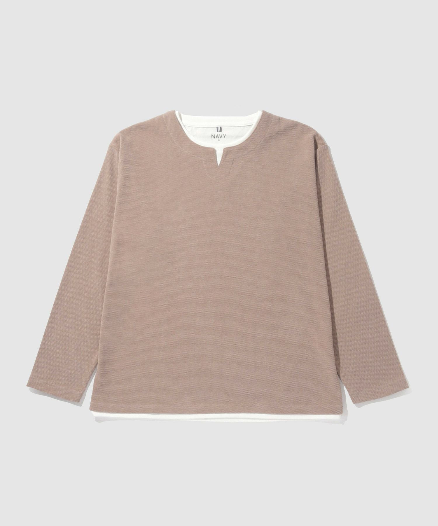 NAVY ピーチ鹿の子キーネックレイヤー長袖Tシャツ メンズ