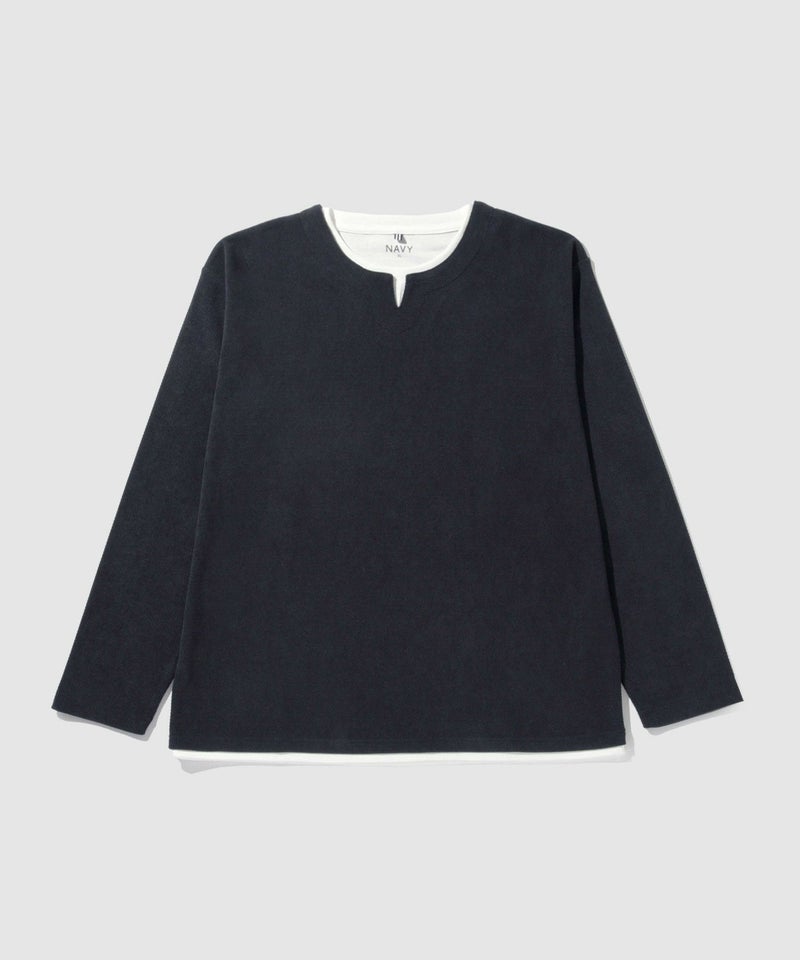 NAVY  ピーチ鹿の子キーネックレイヤー長袖Tシャツ メンズ商品画像-22
