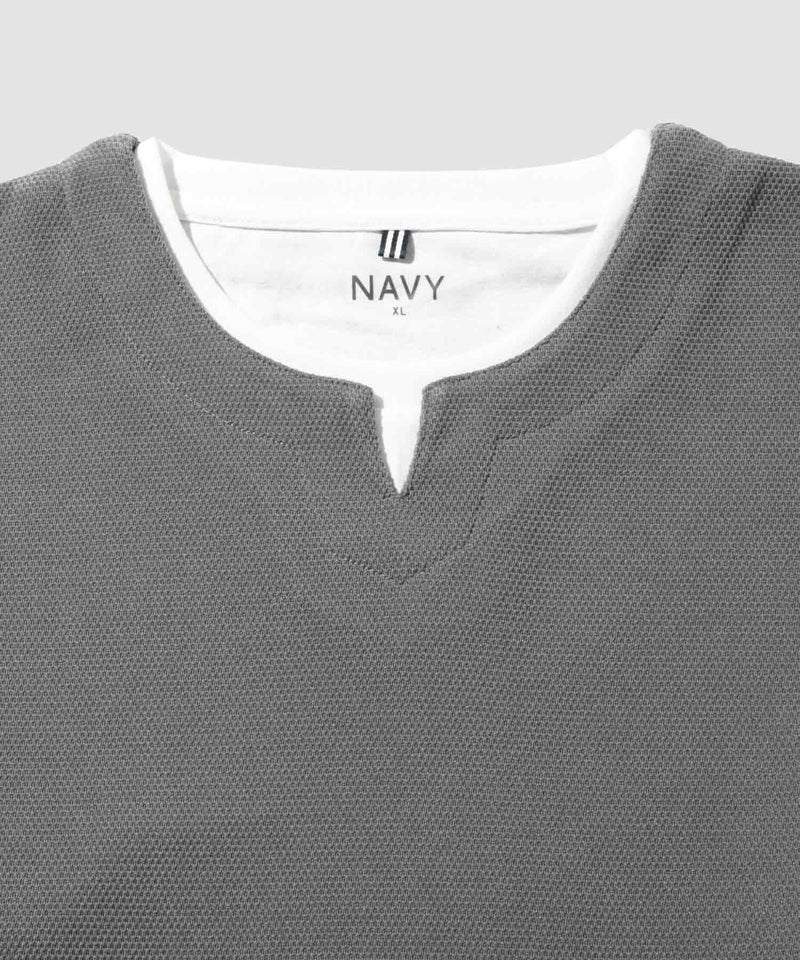 NAVY ピーチ鹿の子キーネックレイヤー長袖Tシャツ メンズ商品画像-24