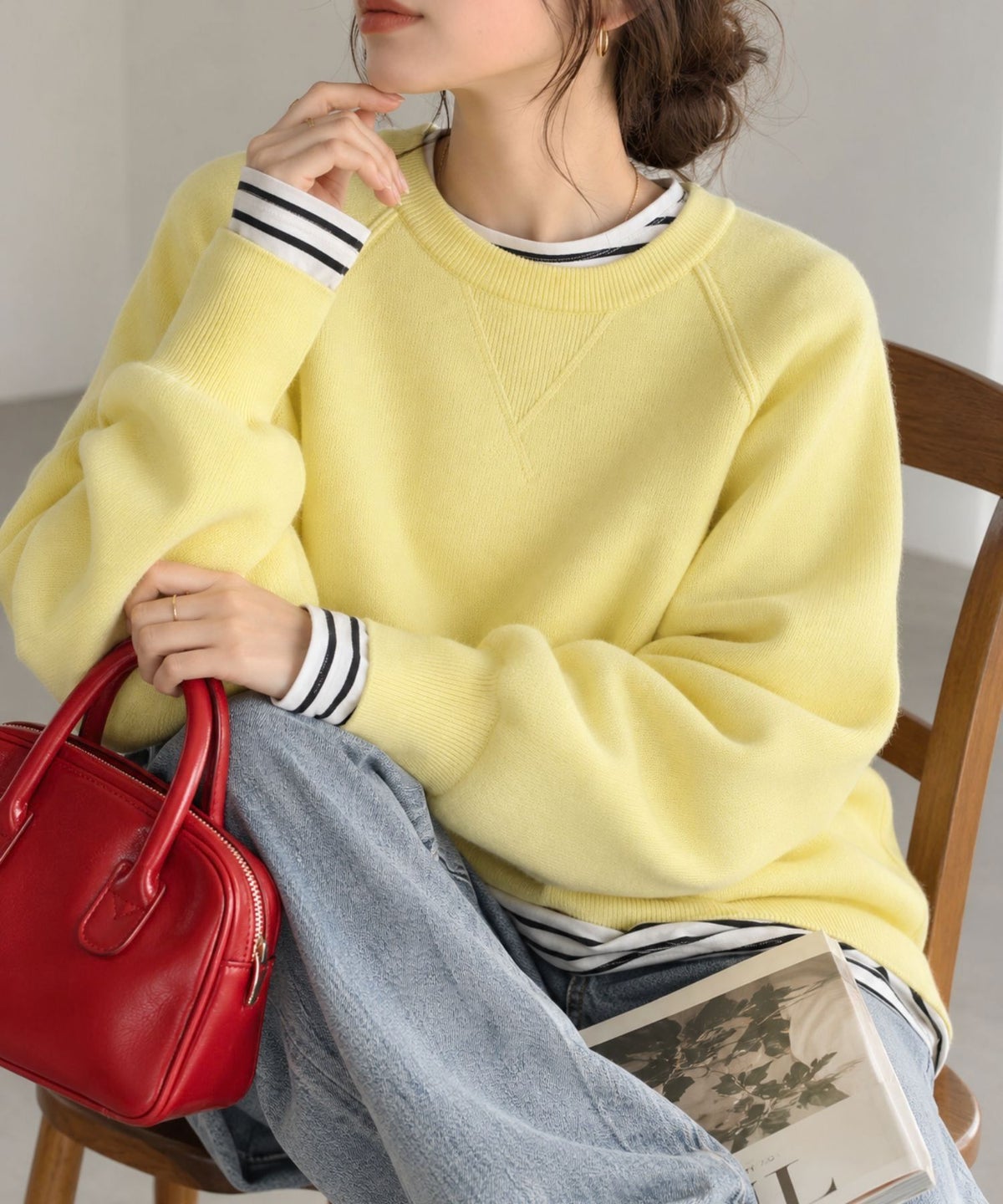 NAVY ガゼット付きWジャガードニットプルオーバー レディース