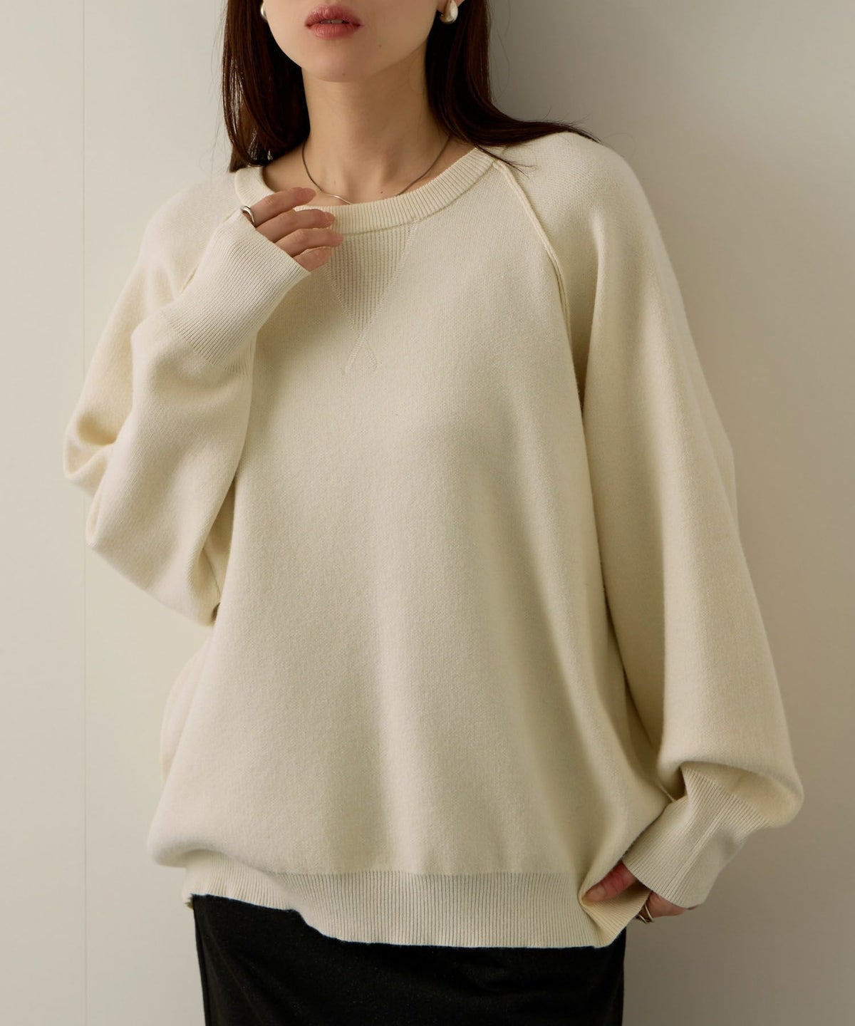 NAVY ガゼット付きWジャガードニットプルオーバー レディース