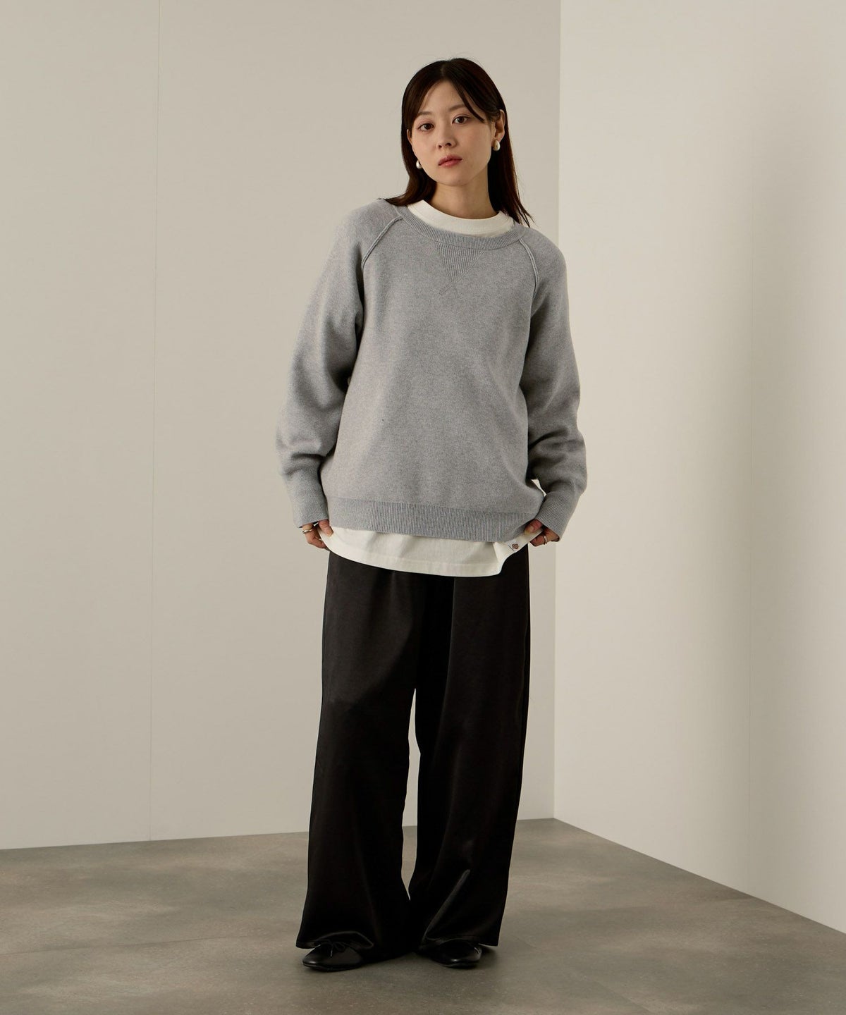 NAVY ガゼット付きWジャガードニットプルオーバー レディース