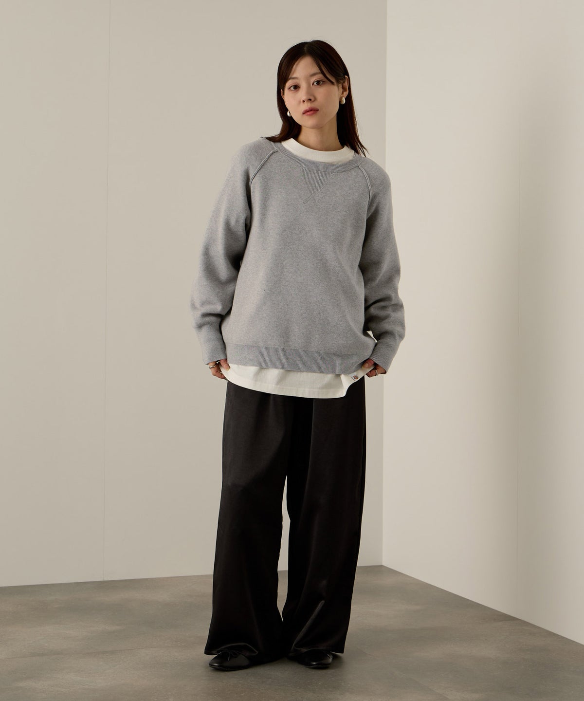 NAVY ガゼット付きWジャガードニットプルオーバー レディース