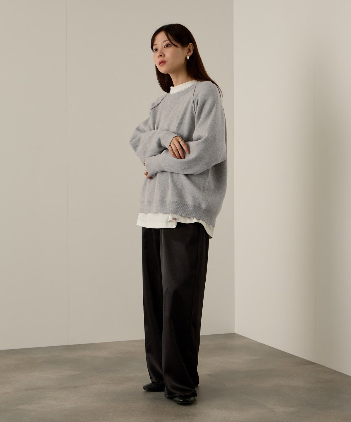 NAVY ガゼット付きWジャガードニットプルオーバー レディース