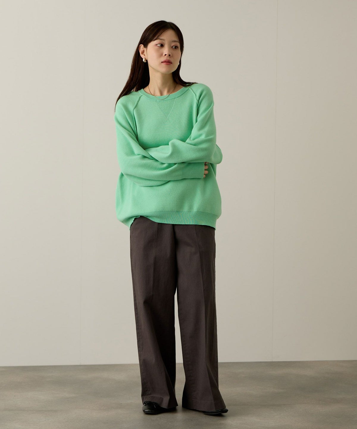 NAVY ガゼット付きWジャガードニットプルオーバー レディース