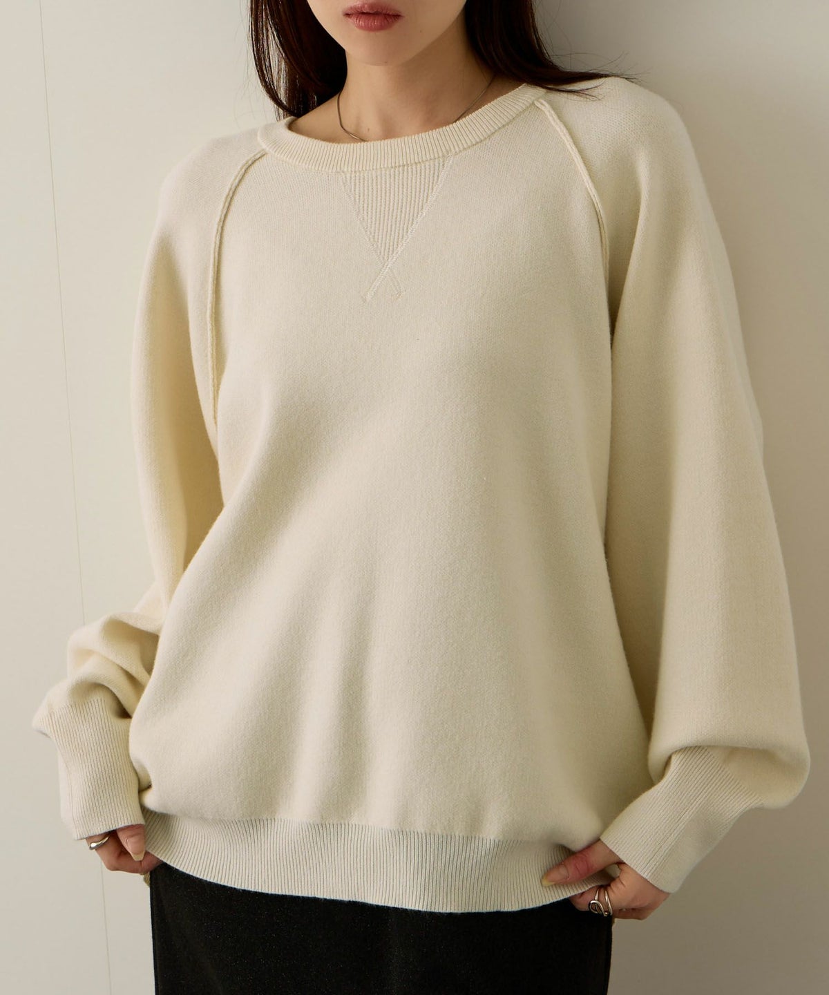 NAVY ガゼット付きWジャガードニットプルオーバー レディース