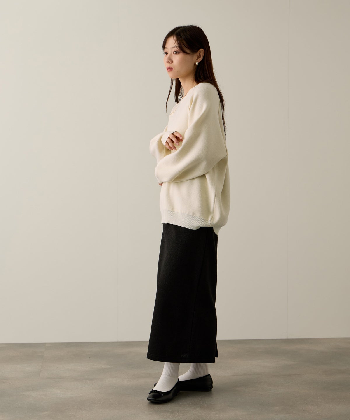 NAVY ガゼット付きWジャガードニットプルオーバー レディース