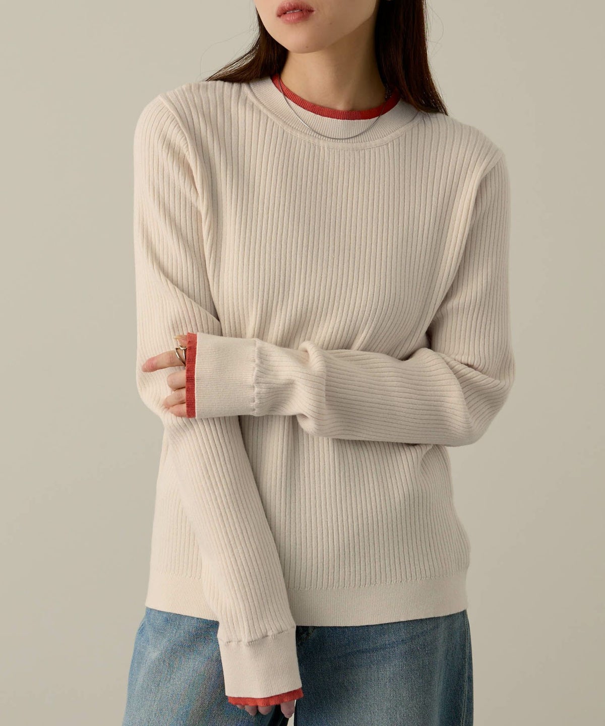 NAVY 配色リブインナープルオーバー レディース