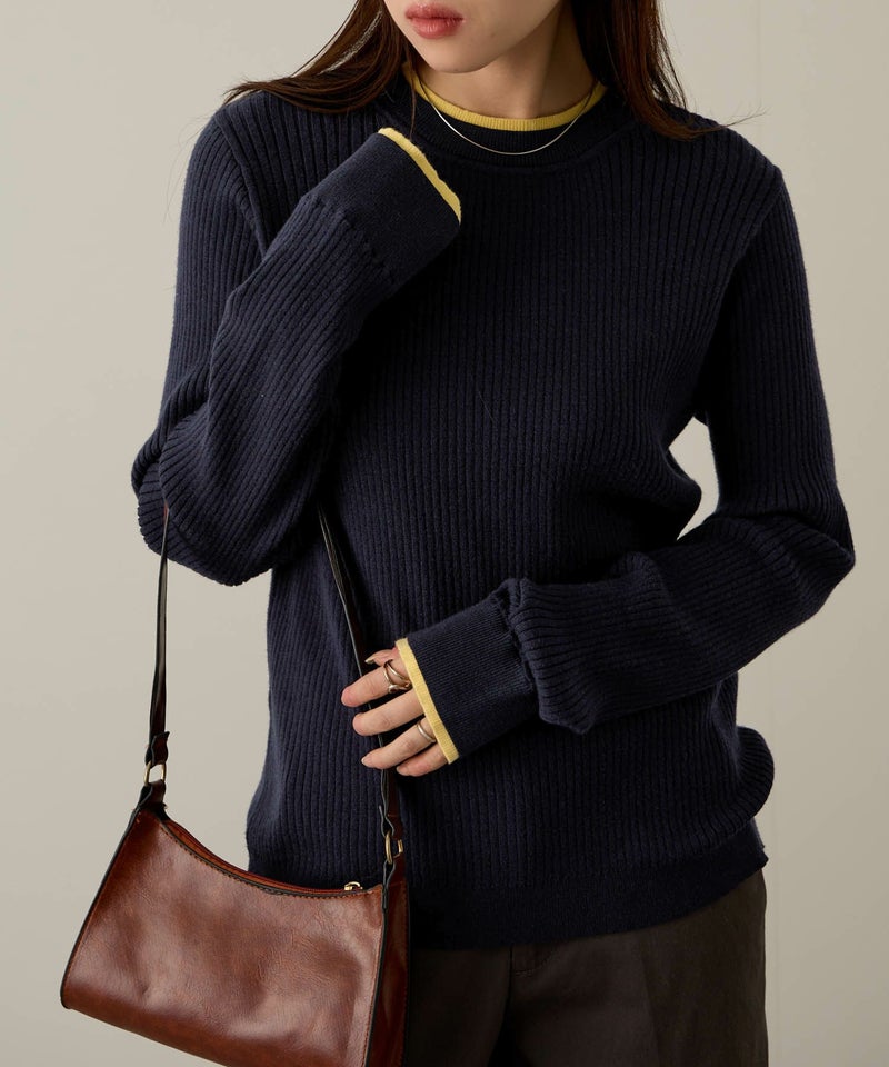 NAVY 配色リブインナープルオーバー レディース商品画像-8