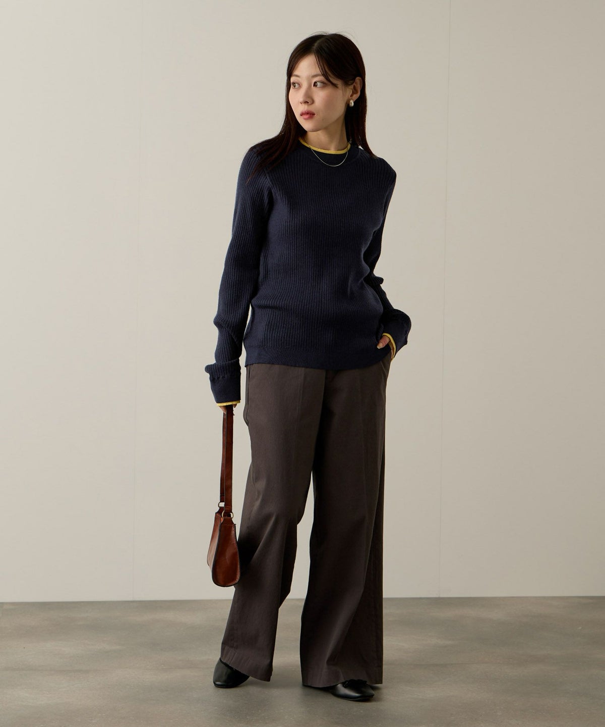 NAVY 配色リブインナープルオーバー レディース