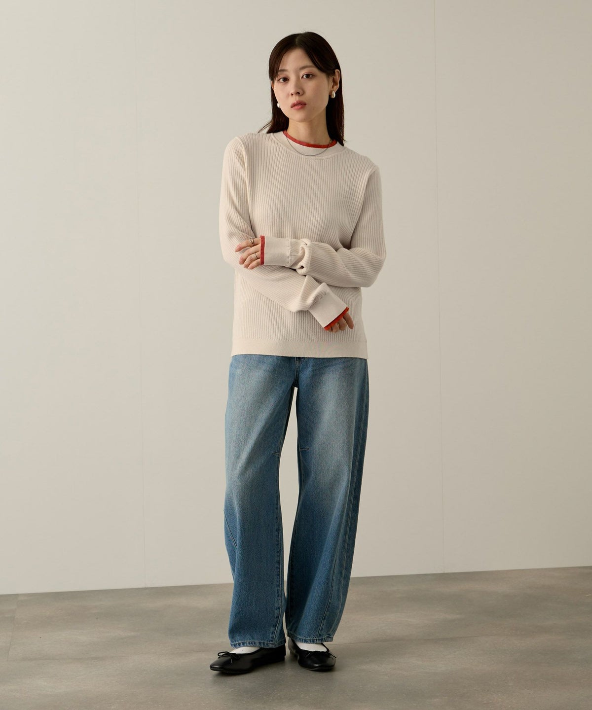 NAVY 配色リブインナープルオーバー レディース