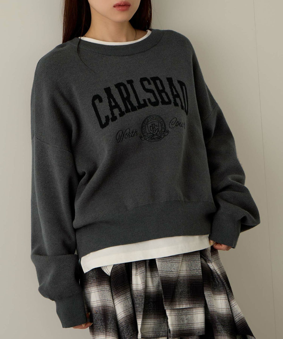 NAVY カレッジロゴWジャガードニット レディース