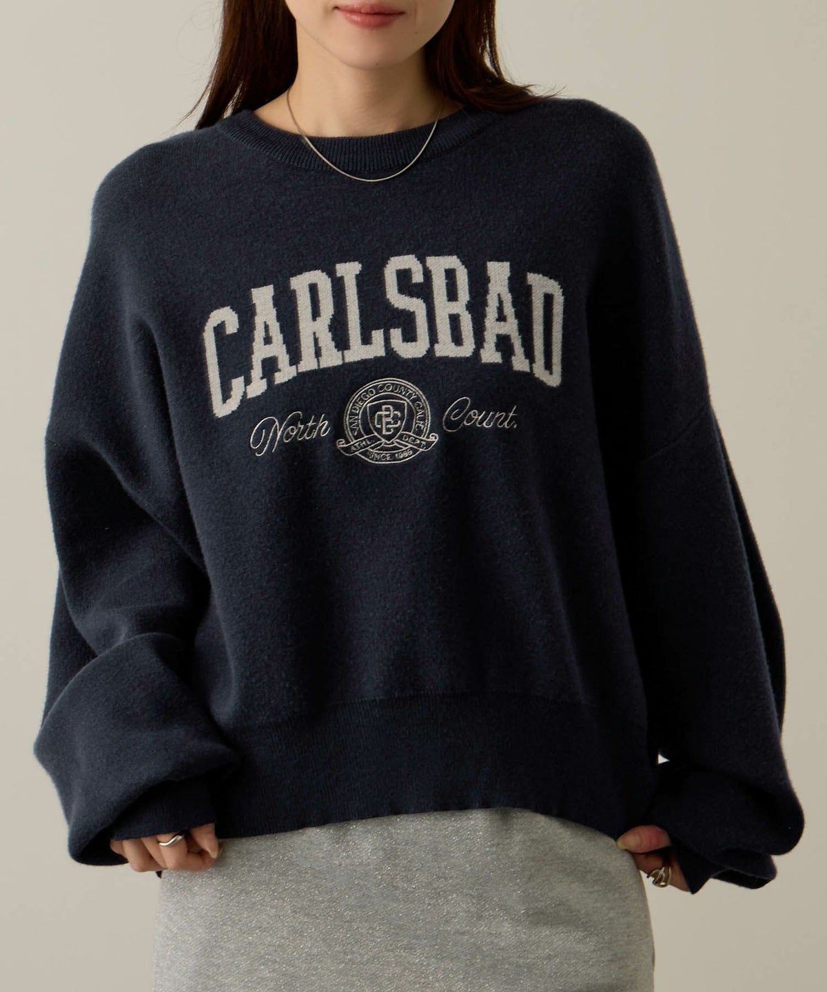 NAVY カレッジロゴWジャガードニット レディース