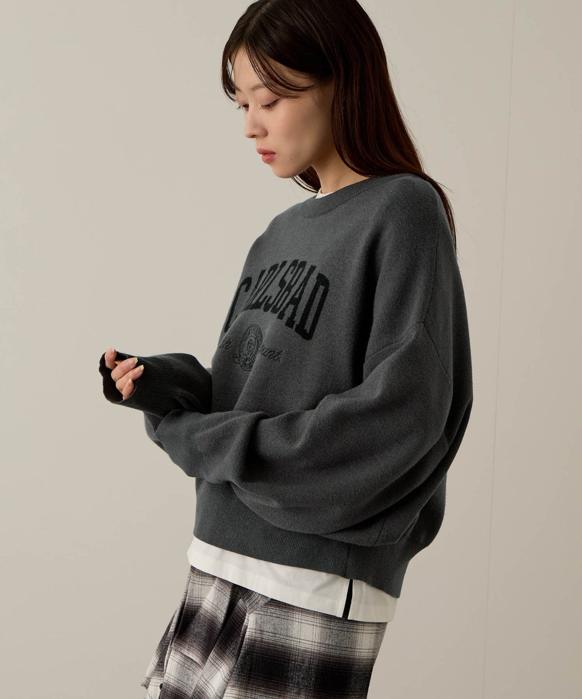 NAVY カレッジロゴWジャガードニット レディース