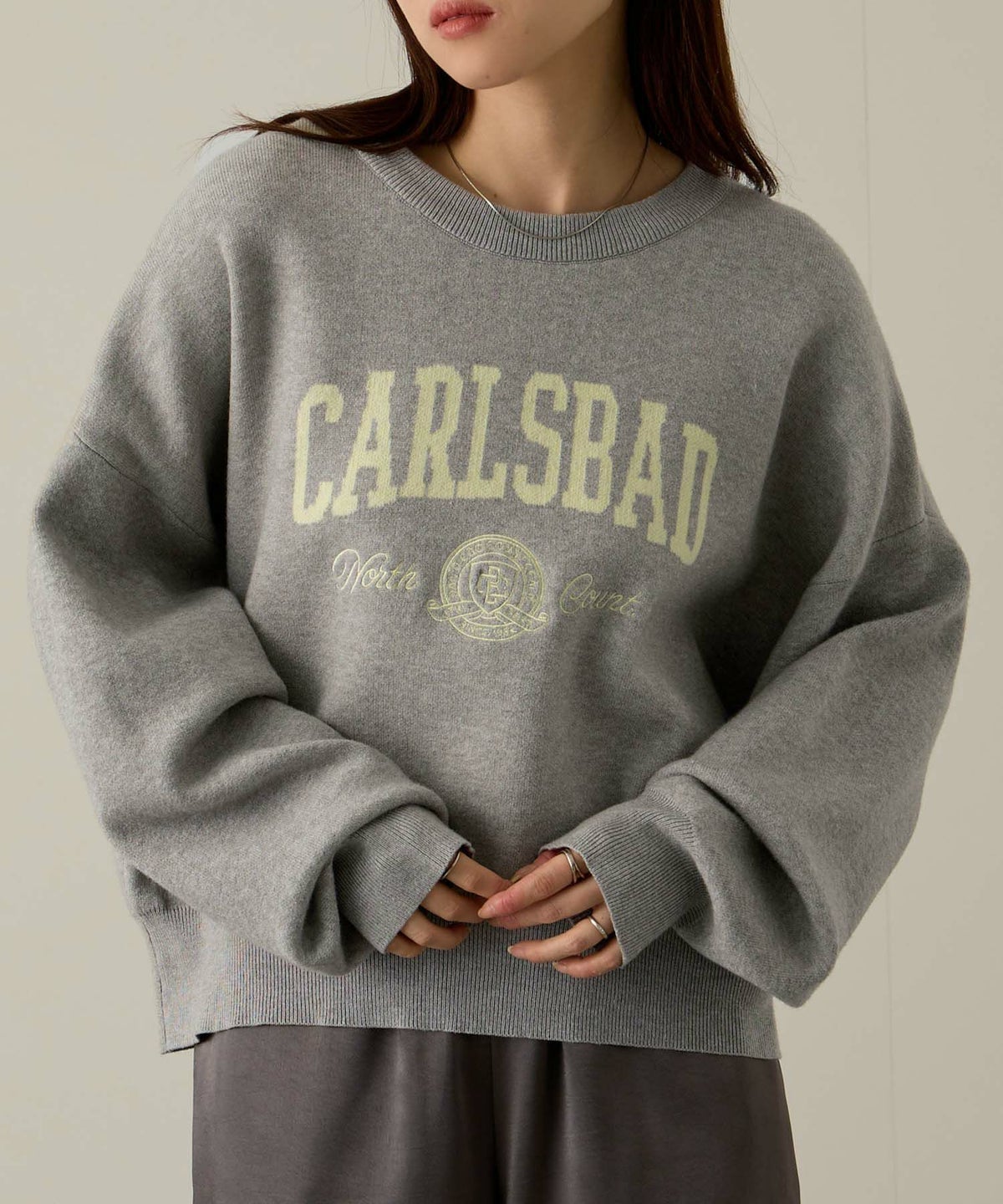 NAVY カレッジロゴWジャガードニット レディース