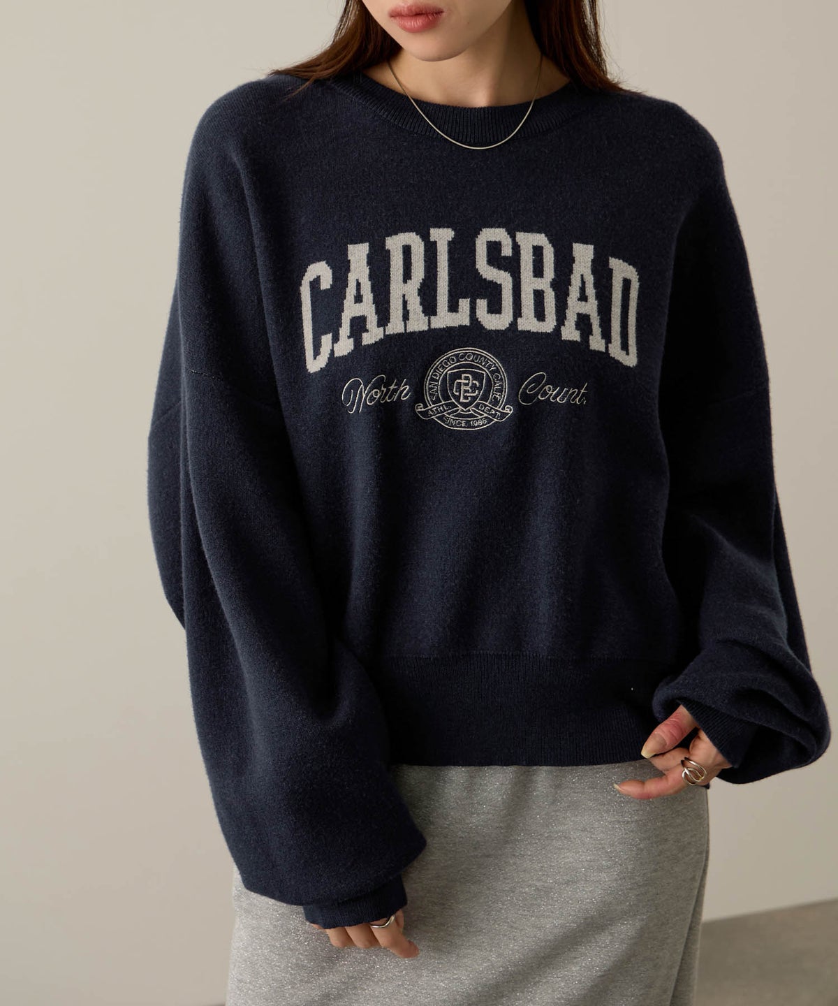 NAVY カレッジロゴWジャガードニット レディース