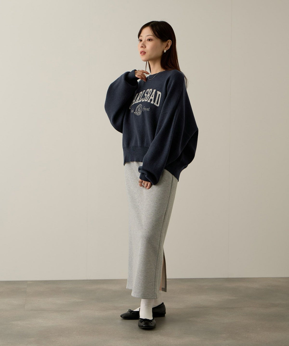 NAVY カレッジロゴWジャガードニット レディース