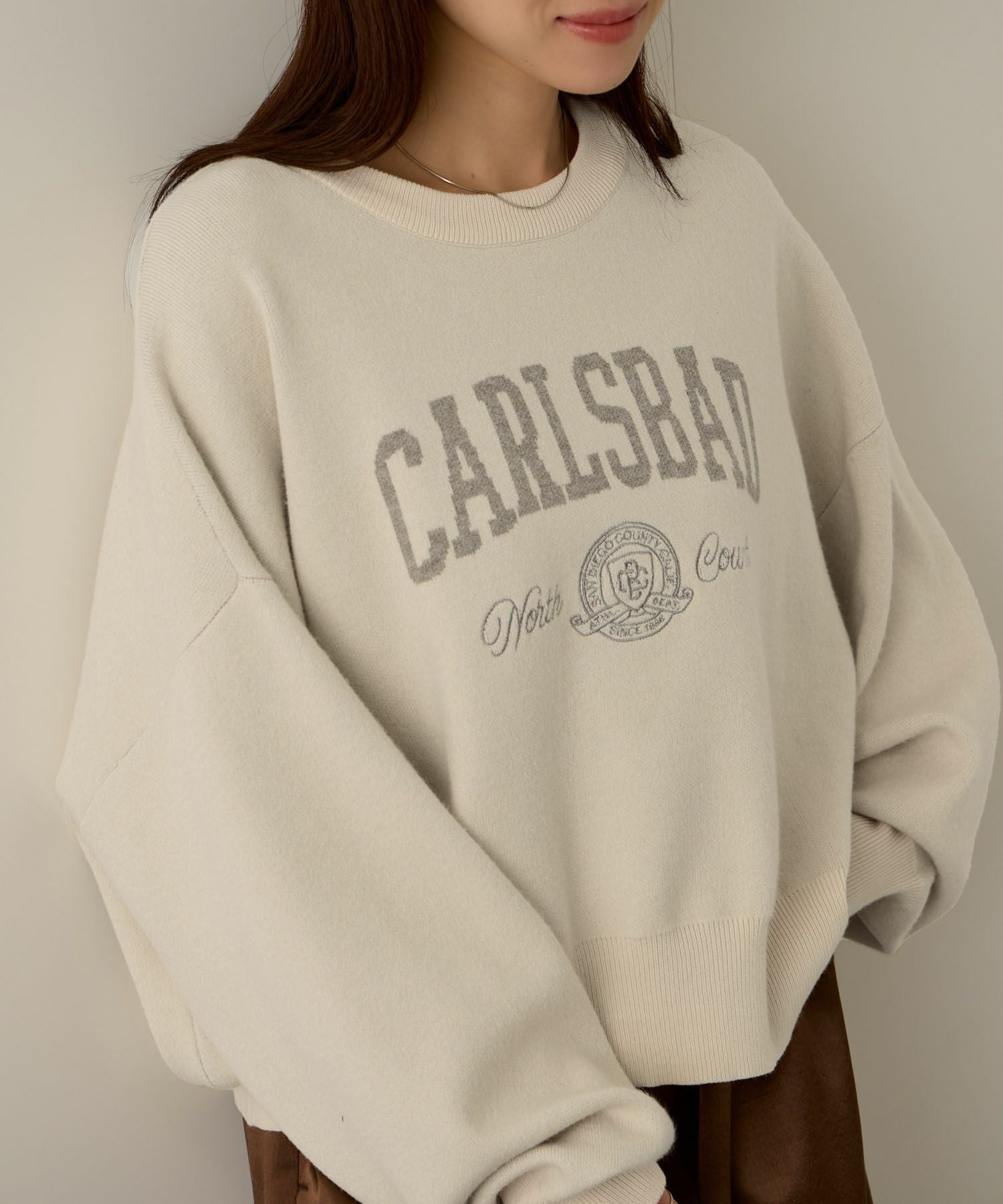 NAVY カレッジロゴWジャガードニット レディース