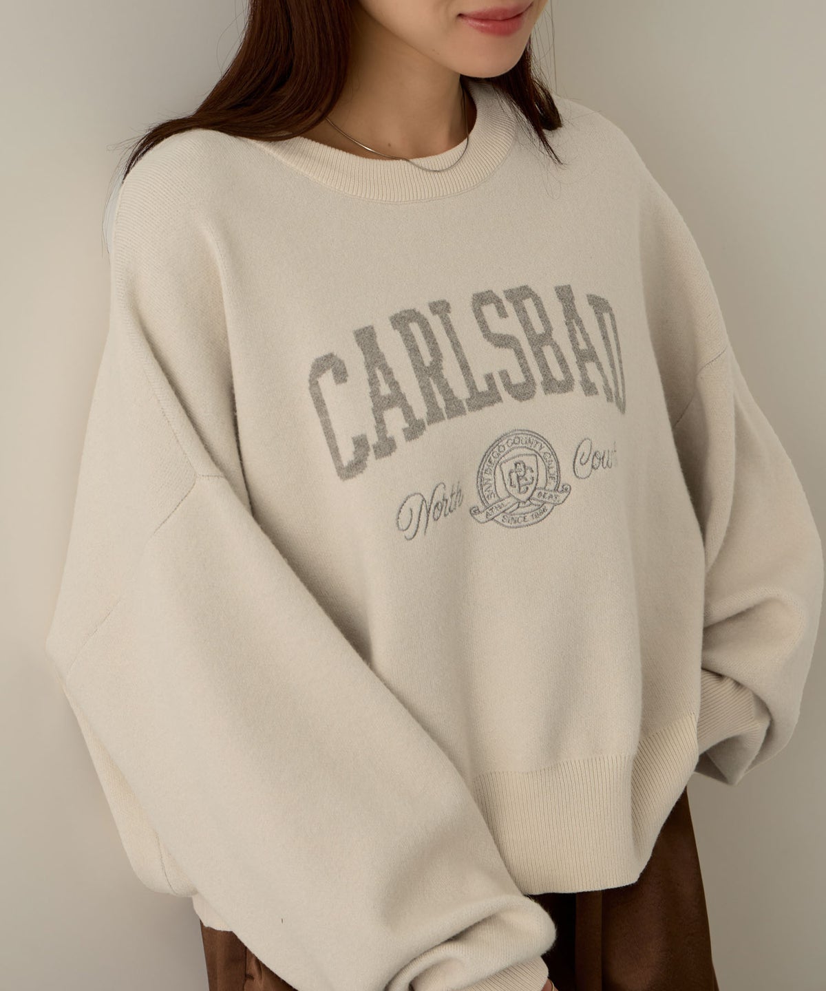 NAVY カレッジロゴWジャガードニット レディース