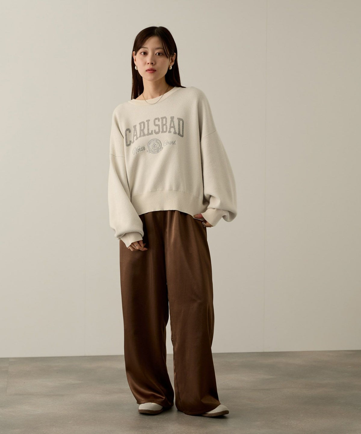 NAVY カレッジロゴWジャガードニット レディース