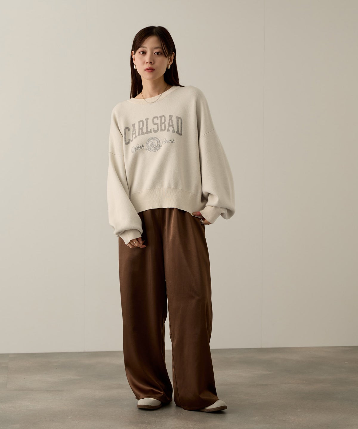 NAVY カレッジロゴWジャガードニット レディース