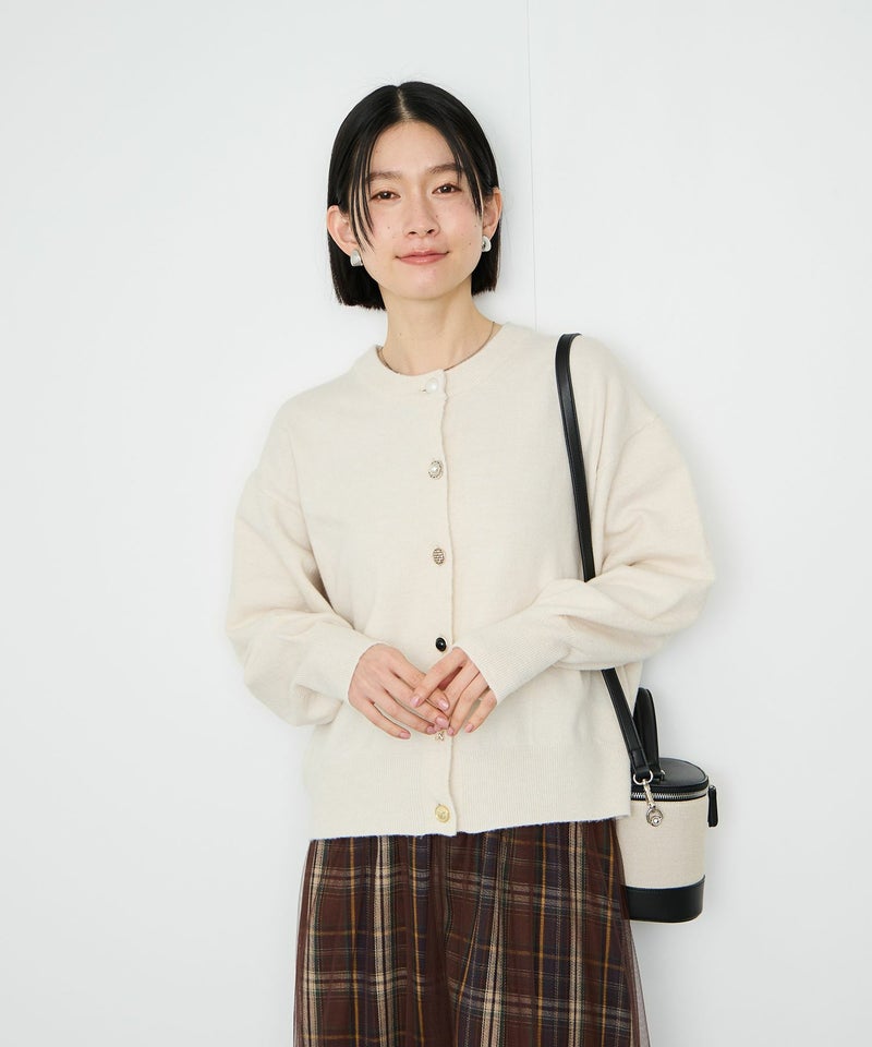 Idnes  アソートビジューボタン ヤクライククルーネックカーディガン レディース商品画像-2