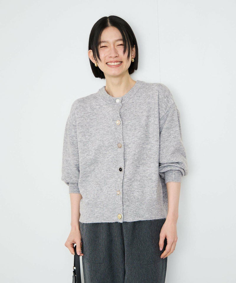 Idnes アソートビジューボタン ヤクライククルーネックカーディガン レディース商品画像-3