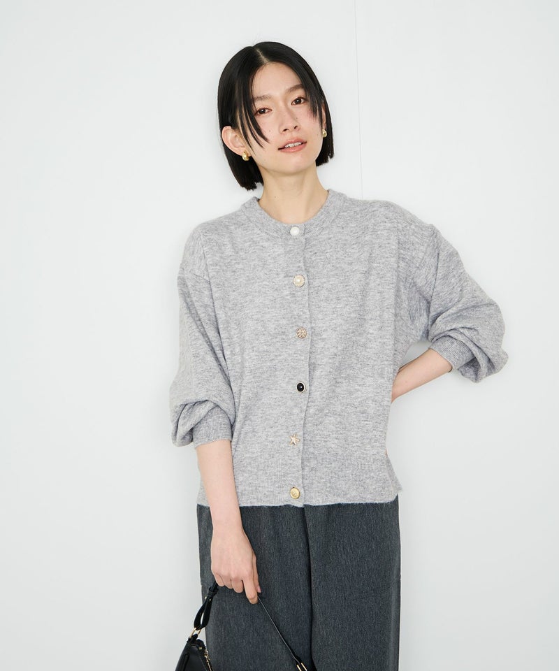 Idnes アソートビジューボタン ヤクライククルーネックカーディガン レディース商品画像-14