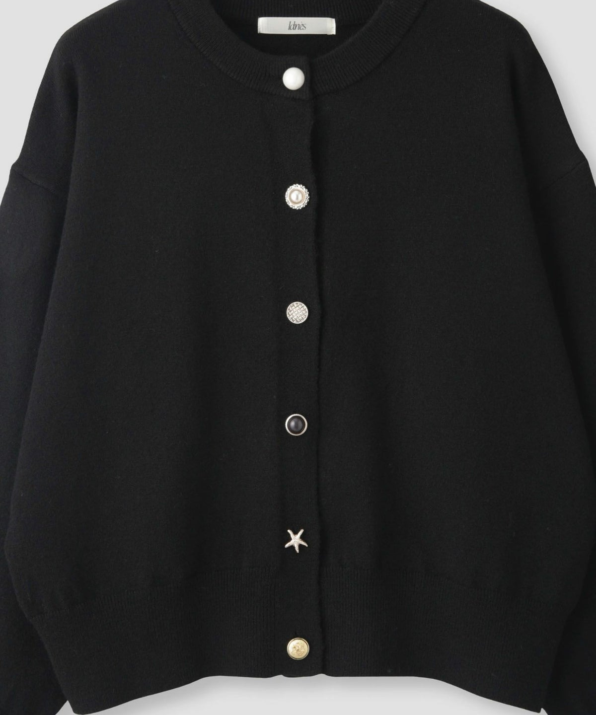 Idnes アソートビジューボタン ヤクライククルーネックカーディガン レディース