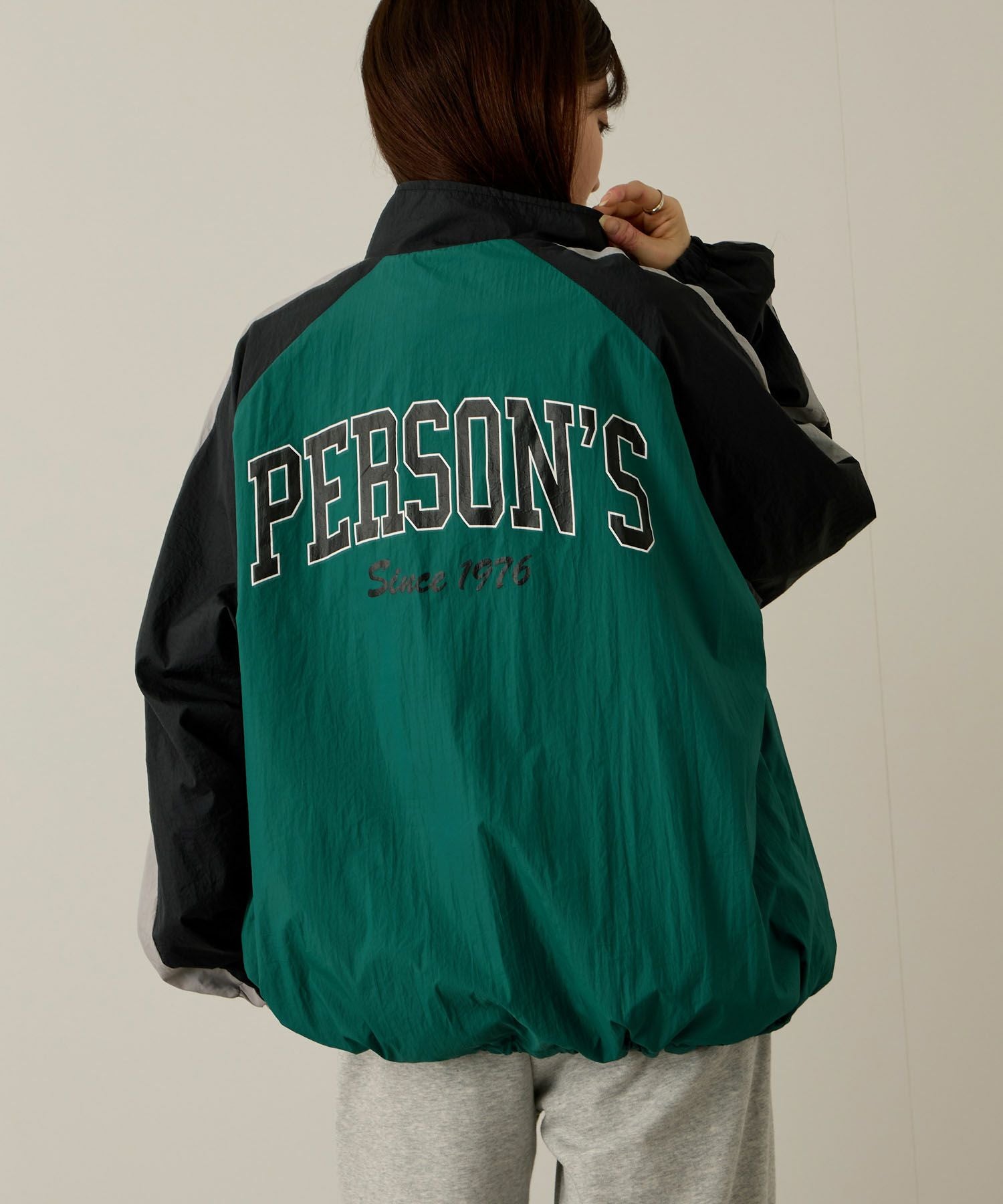 5351 pourlesfemmes ナイロンライダースパーカー　切替デザイン PERSON'S 別注デザイン 切替トラックジャケット レディース