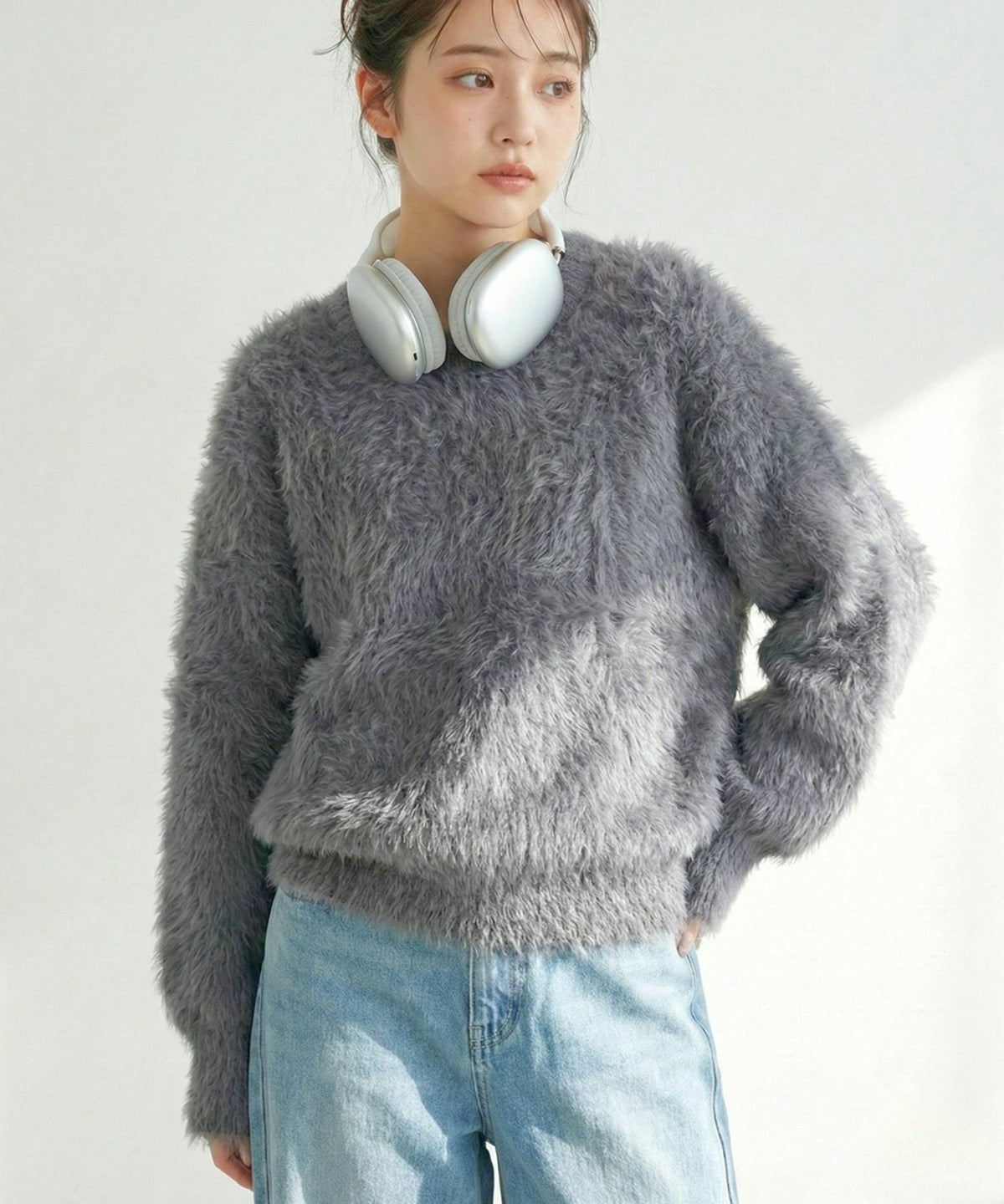 Free Nature シャギークルーネックニット レディース