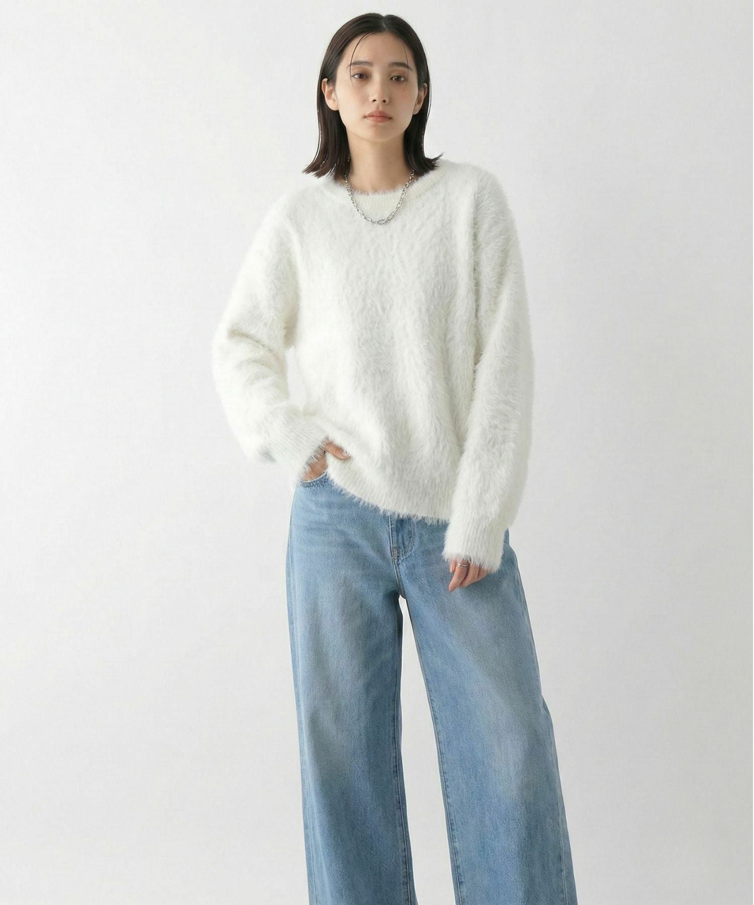 Free Nature シャギークルーネックニット レディース
