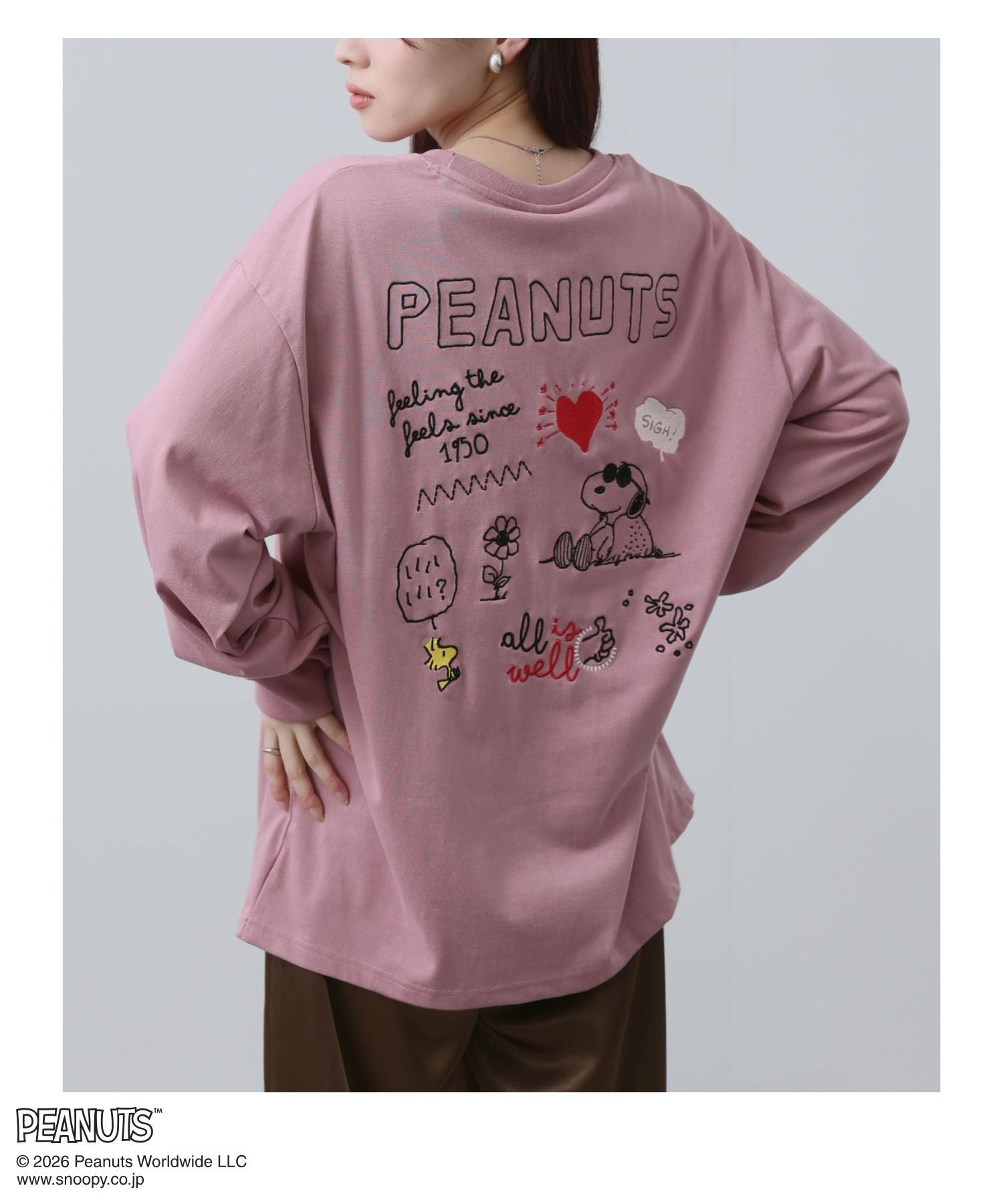PEANUTS SNOOPY 刺繍長袖Tシャツ メンズ