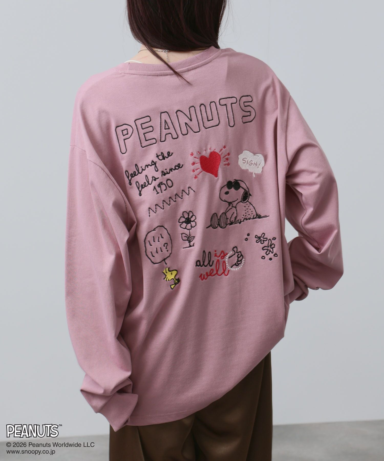 PEANUTS SNOOPY 刺繍長袖Tシャツ メンズ
