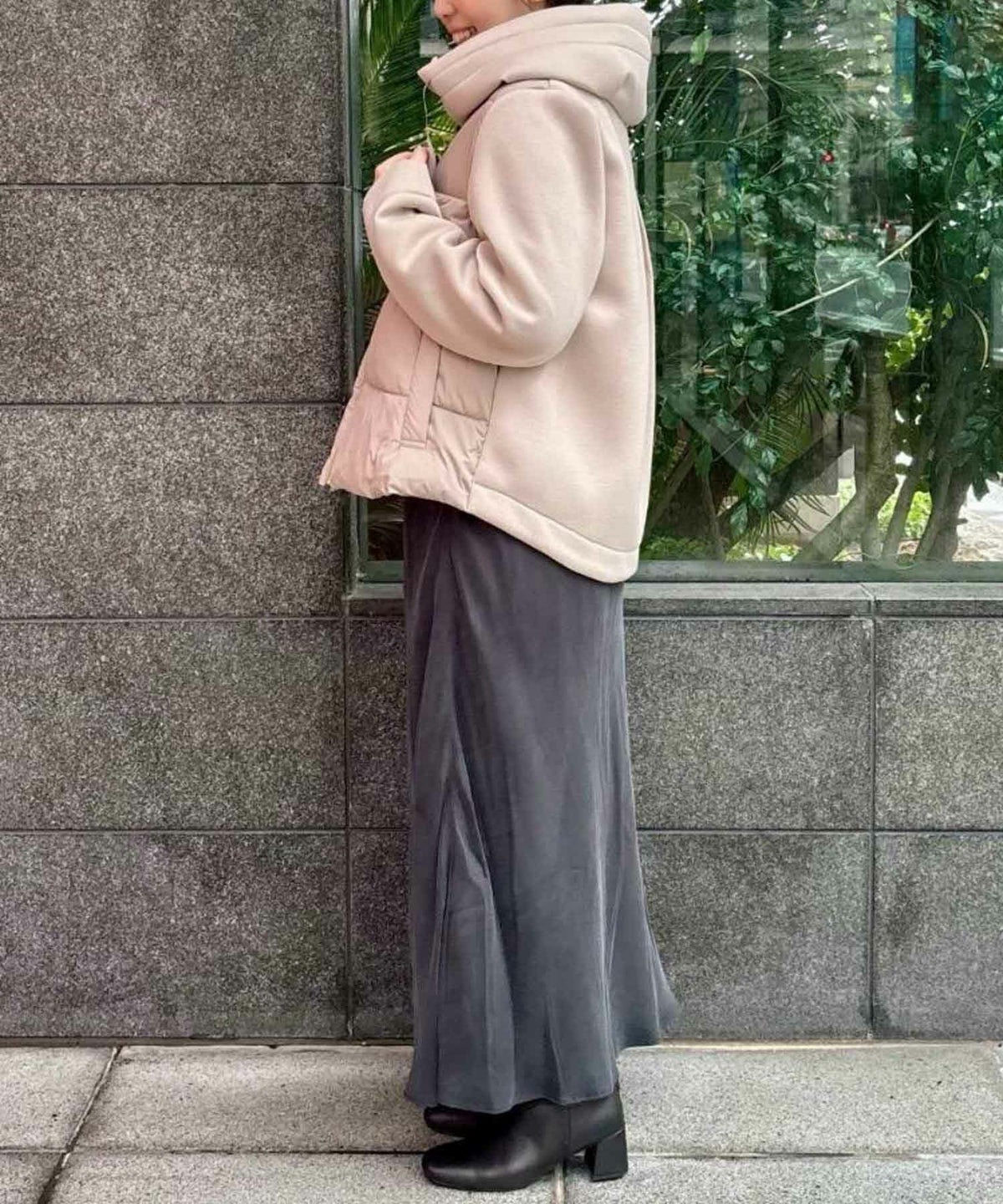 le.coeur blanc カットボンディング×スムースタフタショートブルゾン レディース