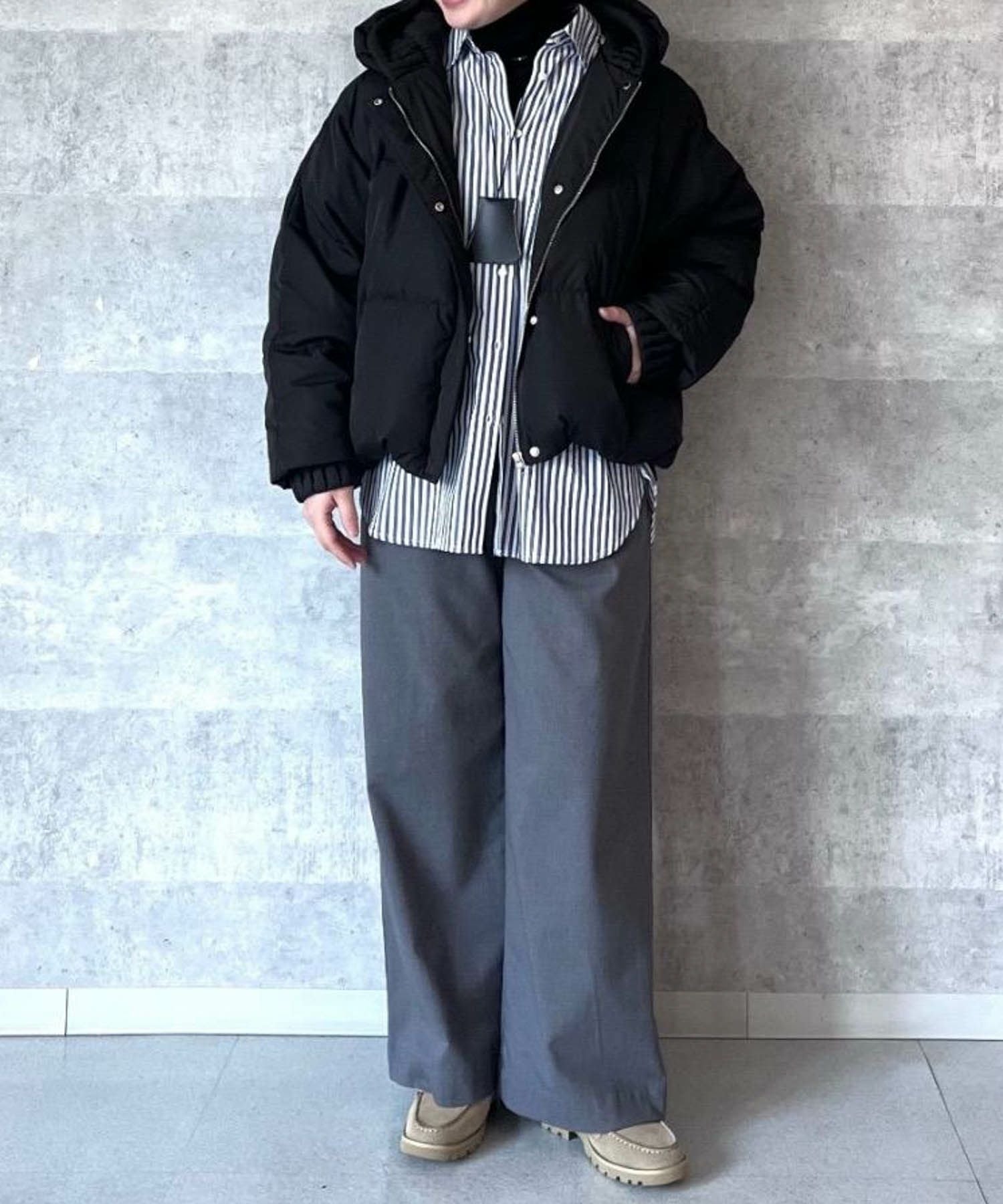 le.coeur blanc プリーツレイヤードフードショートダウンコート レディース