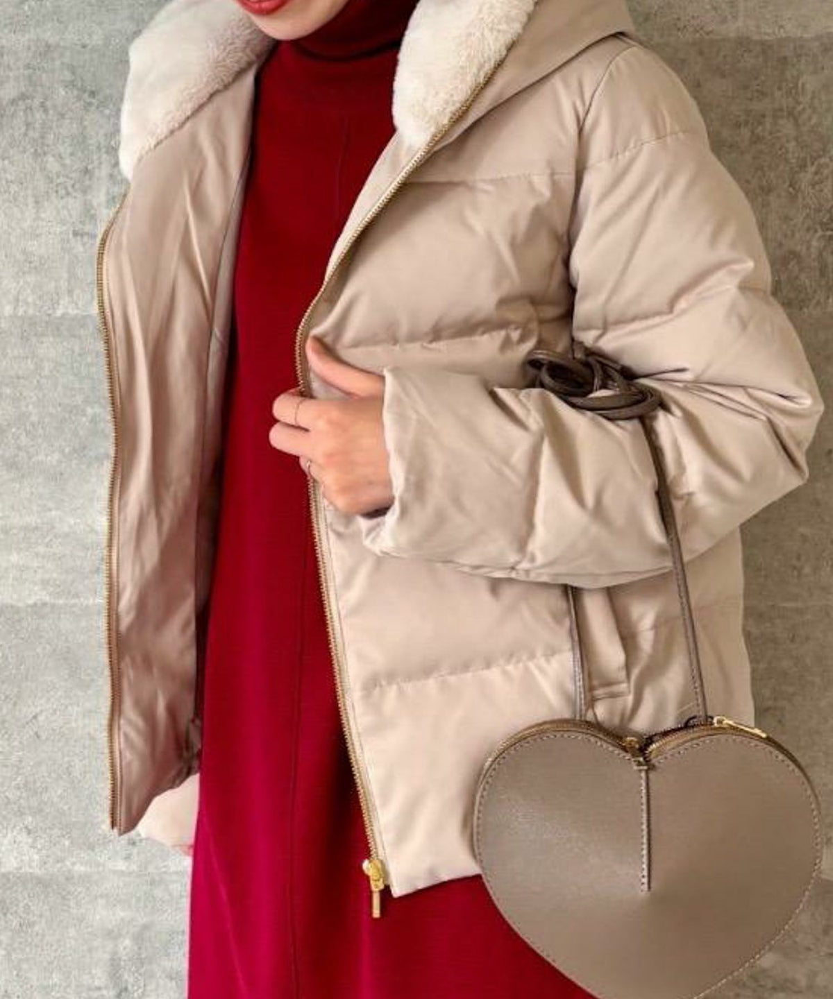 le.coeur blanc ファーフードショートダウンコート レディース