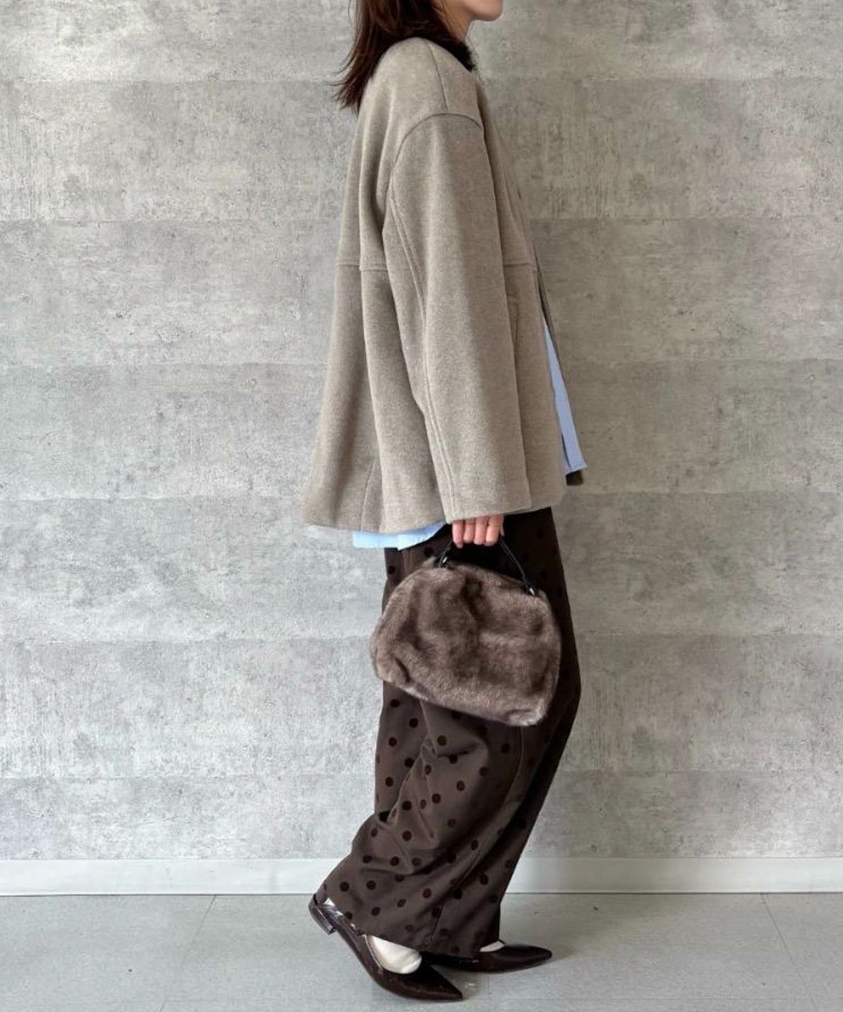 le.coeur blanc ニットビーバーノーカラーミドルコート レディース