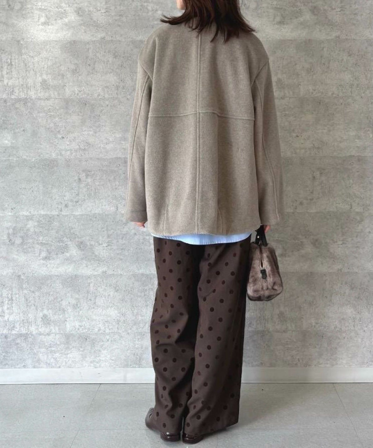 le.coeur blanc ニットビーバーノーカラーミドルコート レディース