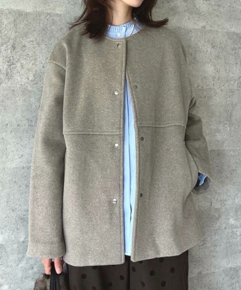 le.coeur blanc ニットビーバーノーカラーミドルコート レディース商品画像-7