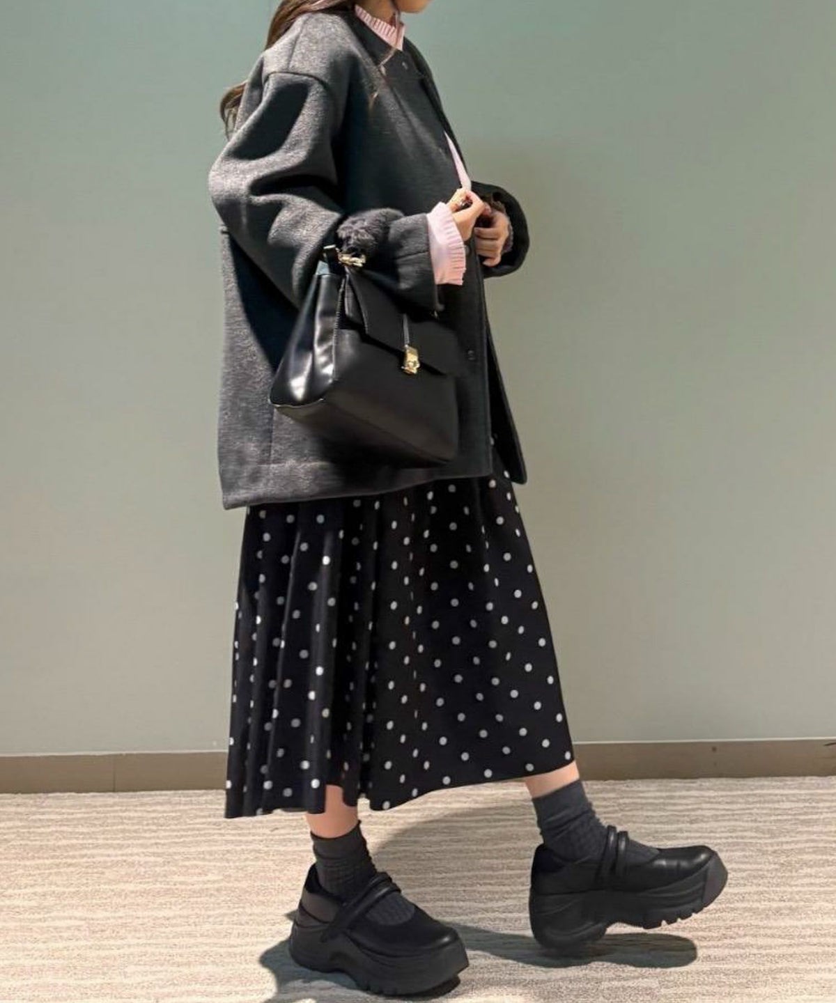 le.coeur blanc ニットビーバーノーカラーミドルコート レディース