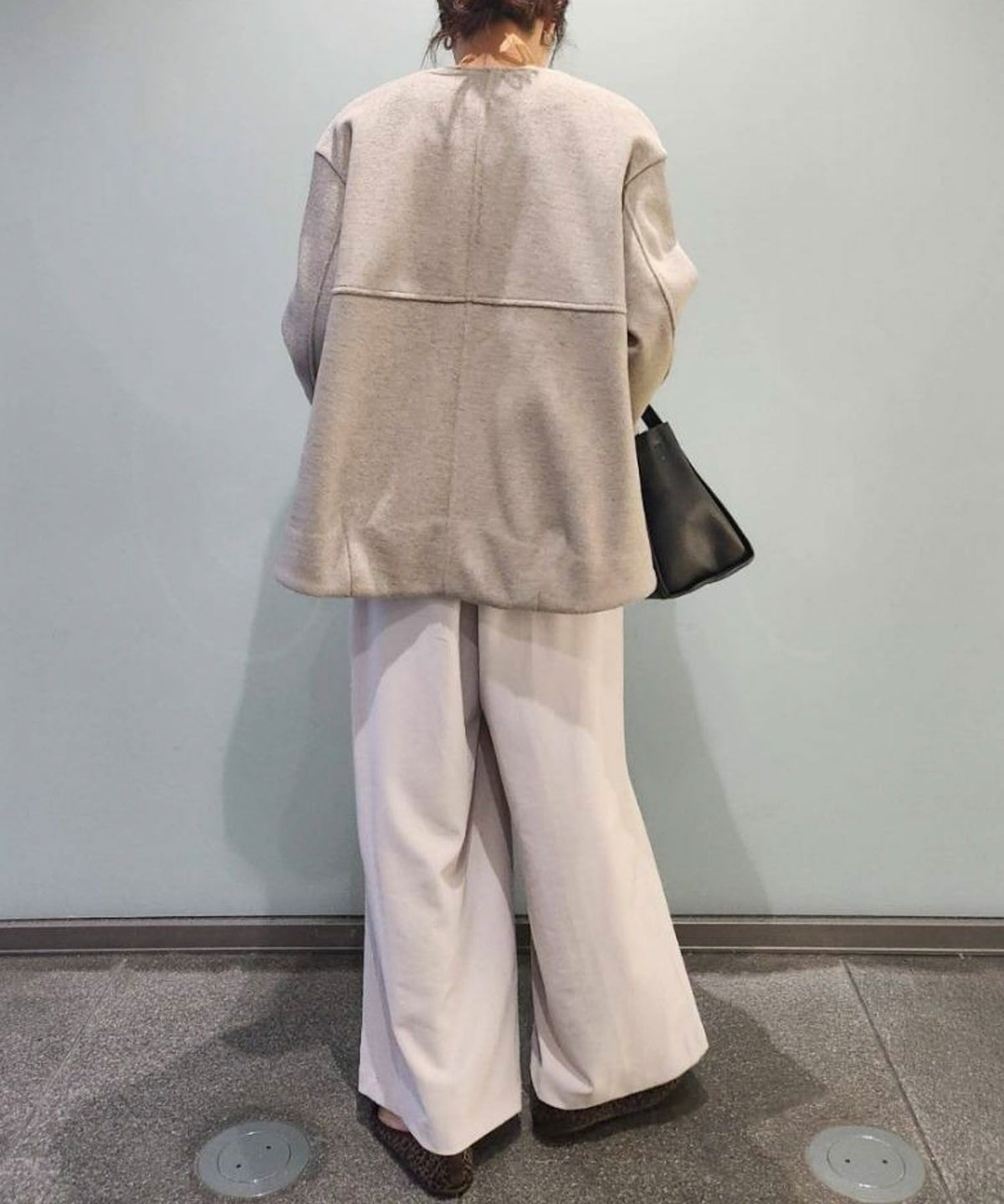 le.coeur blanc ニットビーバーノーカラーミドルコート レディース