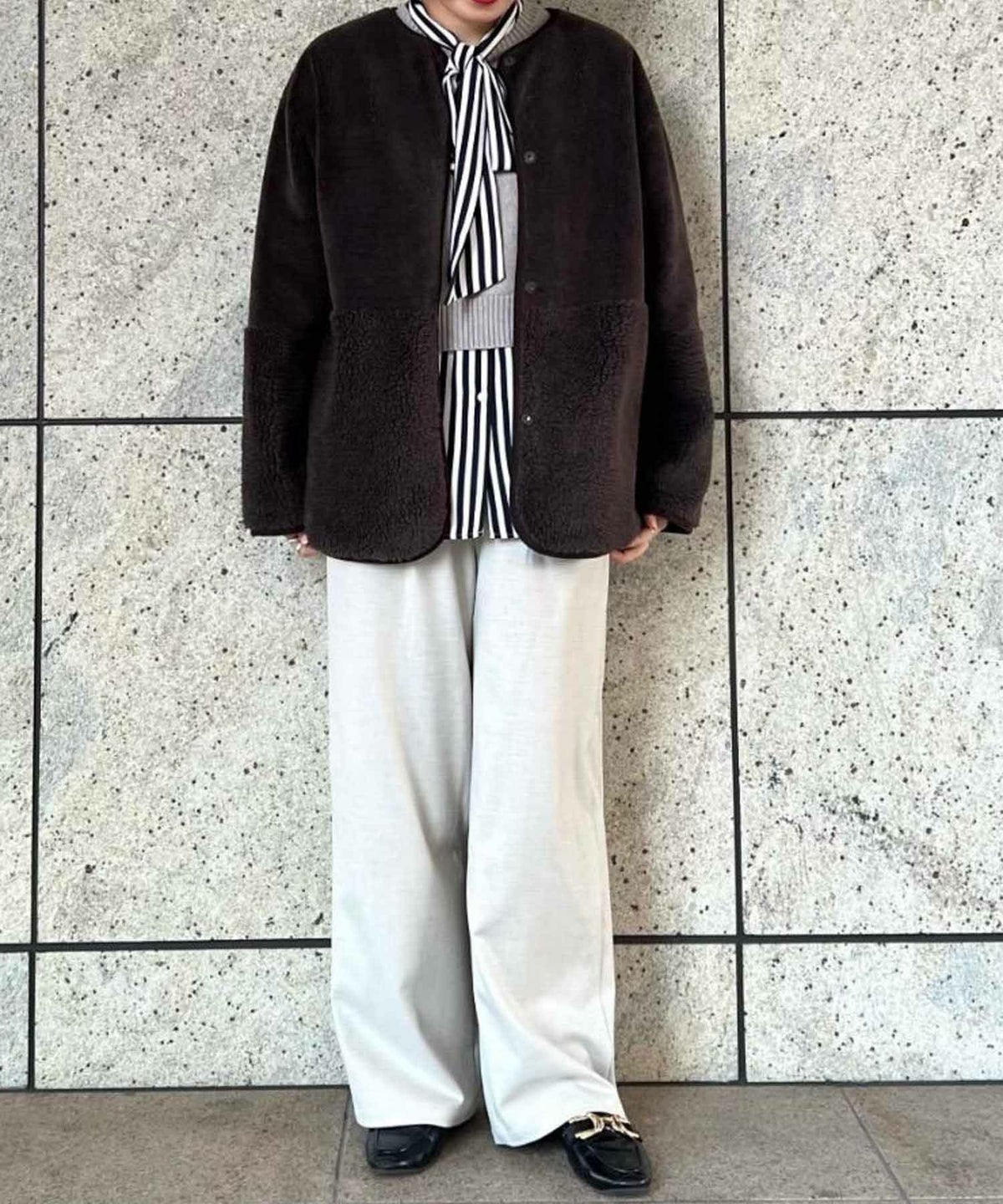 le.coeur blanc リバーシブルフェイクムートンコート レディース