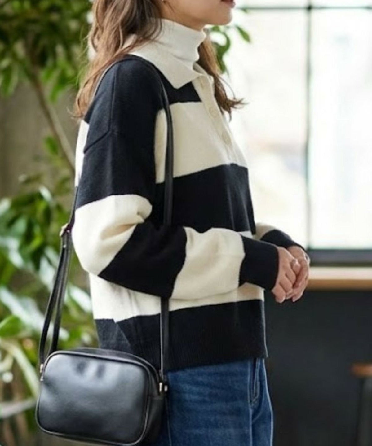 NAVY 襟付きポロニットプルオーバー レディース