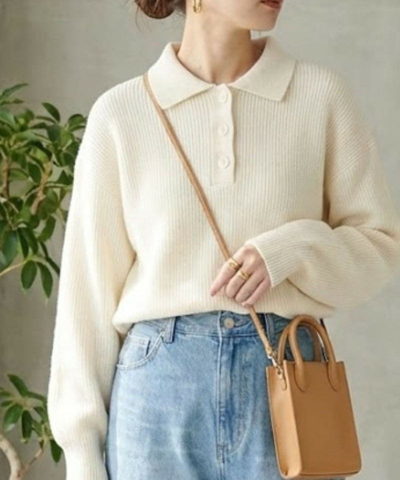 NAVY 襟付きポロニットプルオーバー レディース商品画像-3