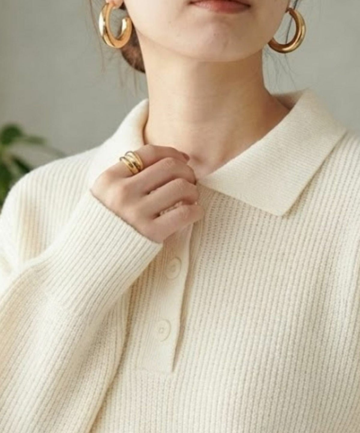 NAVY 襟付きポロニットプルオーバー レディース